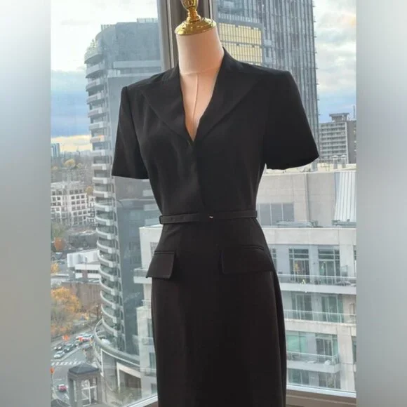 🆕 ROLAND MOURET 🧿 NWOT Belted Cady Midi Dress, Black - Sz UK 6 / US 2 - Picture 12 of 16